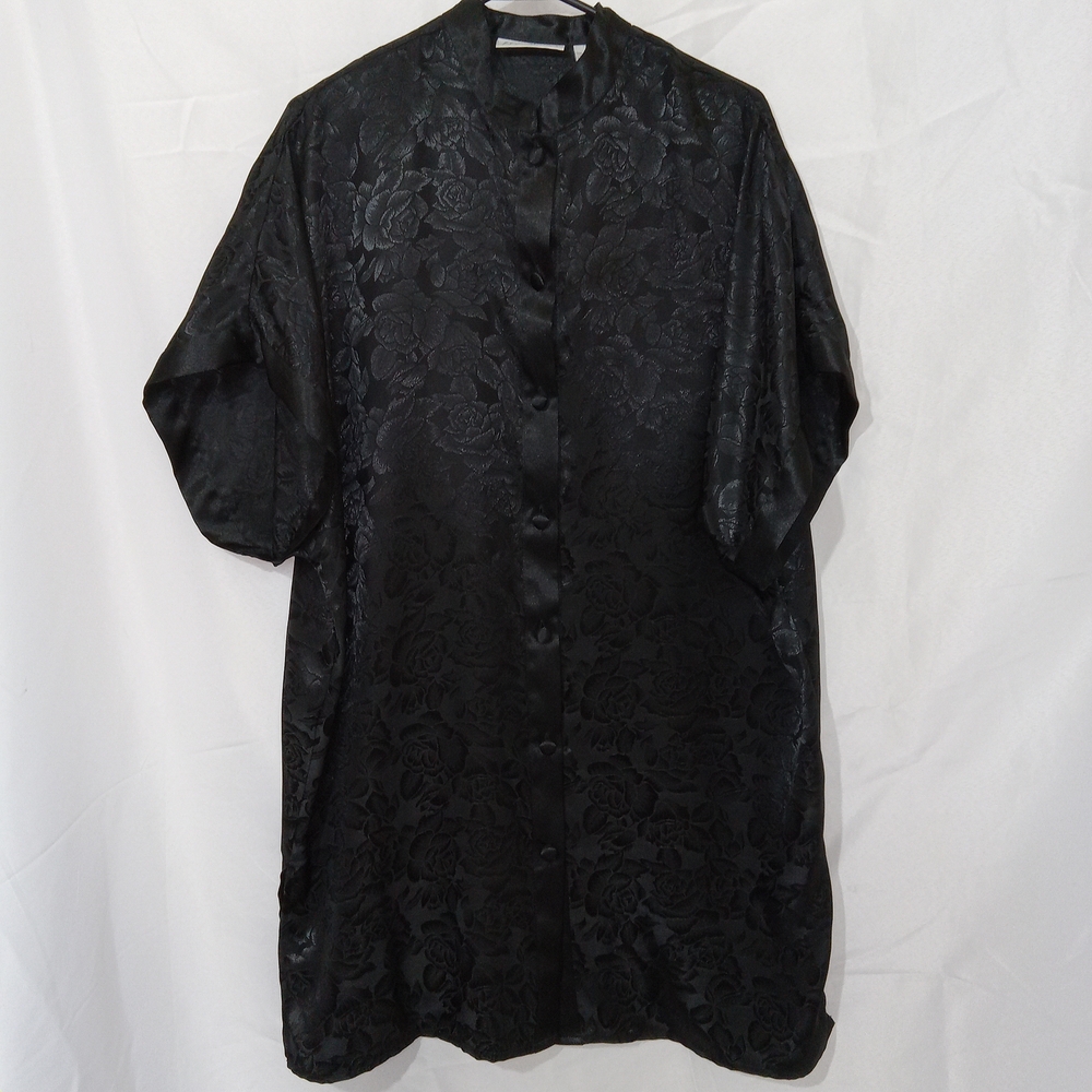 Vtg Erika Taylor Intimates Satin Button Shirt Nightgown Size L Mandarin Collar